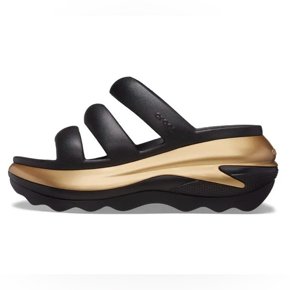 NWT Crocs Mega Crush Metallic Triple Strap Mules. Black & Gold. Size 8 - Picture 3 of 13